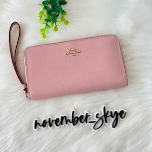 Coach Pink Leather Zip Around Wristlet Wallet